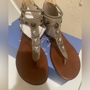 Jellypop Tan Sandals with Silver Heart Details
